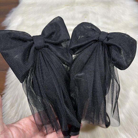 Antonio Melani Born On Fifth Size 8.5 M Black Satin Elle Tulle Bow Back Heels - Picture 8 of 13